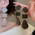 Resin Square Waterdrop Pendant Drop Earrings With Silver Needle, Retro Light Luxury Statement Style view 2