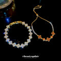 18K Gold Plated Copper Zircon Flower Bangle Vintage Elegant Light Luxury Bracelet For Women view 4