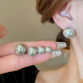 Faux Pearl Geometric Stud Earrings Light Luxury Round Vintage Elegant Jewelry Accessories view 3