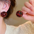 Round Resin Leopard Print Stud Earrings With Silver Pins Light Luxury Geometric Daily Jewelry view 4