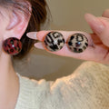 Round Resin Leopard Print Stud Earrings With Silver Pins Light Luxury Geometric Daily Jewelry view 2