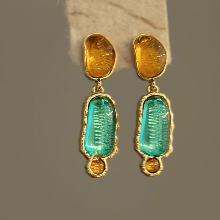 Light Luxury Resin Oval Geometric Irregular Pendant Drop Earrings With Silver Posts For Women