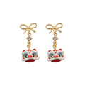 Chinese Style Enamel Lion Coin Pearl Alloy Stud Earrings With Silver Pins view 5