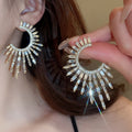 Copper Rhinestone Teardrop Tassel Drop Earrings Court Style Light Luxury Geometric Line Jewelry view 3