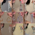 Copper Rhinestone Teardrop Tassel Drop Earrings Court Style Light Luxury Geometric Line Jewelry view 1