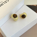Luxury Gold Alloy Tiger Eye Stone Oval Curved Geometric Stud Earrings For Elegant Women's Fashion Earrings view 3