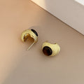 Luxury Gold Alloy Tiger Eye Stone Oval Curved Geometric Stud Earrings For Elegant Women's Fashion Earrings view 4