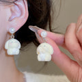 Cute Copper Stud Earrings With Flocked Rabbit Bear And Pearl Light Luxury Animal Design view 4