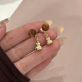 Vintage Amber Tiger Eye Acrylic Bead Gold Alloy Pendant Studs Elegant Light Luxury Drop Earrings view 2