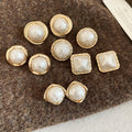 Minimalist Modern Gold Plated Crumpled Geometric Faux Pearl Stud Earrings With Silver Posts view 3