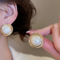 Minimalist Modern Gold Plated Crumpled Geometric Faux Pearl Stud Earrings With Silver Posts view 4