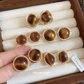 18K Gold Plated Resin Tiger Eye Look Round Geometric Stud Earrings For Women Maillard Style view 3