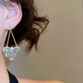 Vintage Crystal Butterfly Waterdrop Drop Earrings With Silver Pins Ethnic Light Luxury Dangle Jewelry view 4
