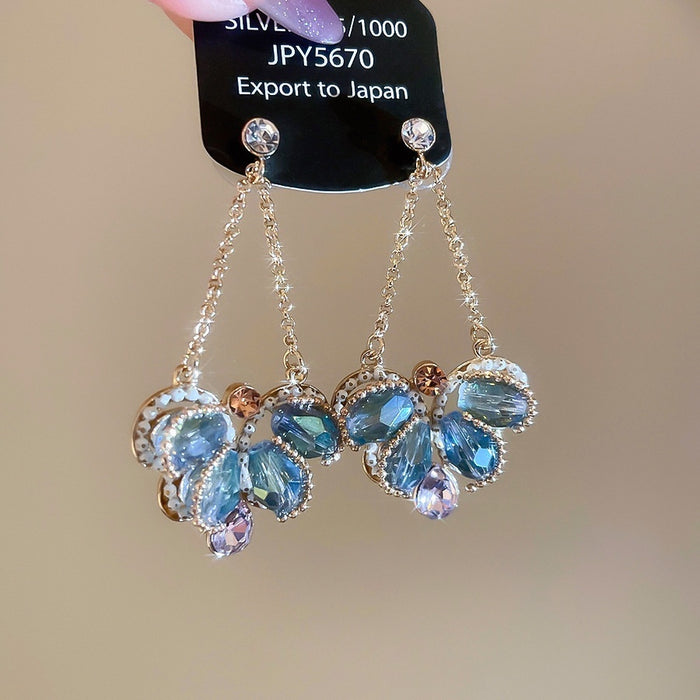 Vintage Crystal Butterfly Waterdrop Drop Earrings With Silver Pins Ethnic Light Luxury Dangle Jewelry