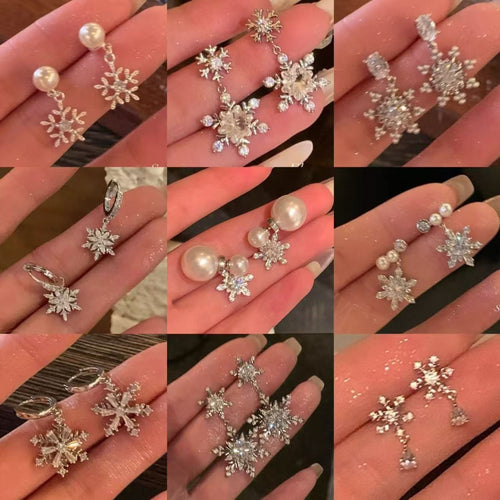 Light Luxury Snowflake Zircon Faux Pearl Stud Earrings With Silver Posts For Women