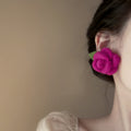 Sweet Luxury Flocked Flower Stud Earrings With Silver Needle Posts For Autumn Winter view 2