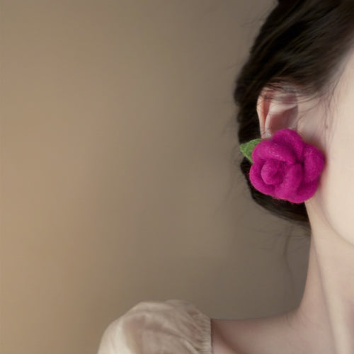 Sweet Luxury Flocked Flower Stud Earrings With Silver Needle Posts For Autumn Winter