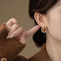 Light Luxury Oval Tiger Eye Stone Pearl Stud Earrings For Women Daily Commute Jewelry view 4