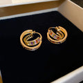 18K Gold Plated Copper Colorful Zircon Hollow Round Geometric Earrings For Women view 3