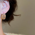 18K Gold Plated Copper Colorful Zircon Hollow Round Geometric Earrings For Women view 4