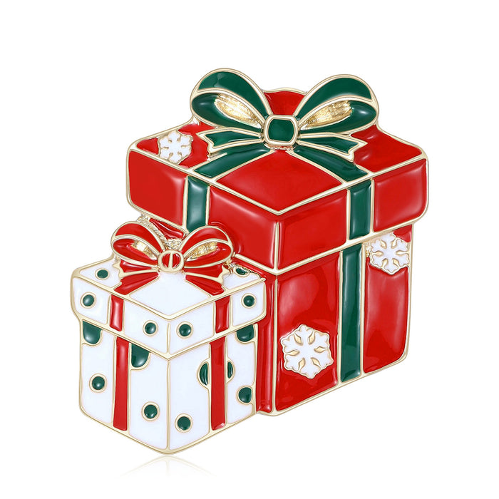 Alloy Enamel Christmas Gift Box Brooch For Sweater Coat Decor
