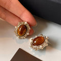 Light Luxury Oval Faux Pearl Tiger Eye Stone Stud Earrings For Women view 1