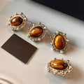 Light Luxury Oval Faux Pearl Tiger Eye Stone Stud Earrings For Women view 2