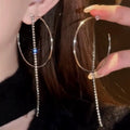 Iron Rhinestone Round Tassel Hoop Earrings With Silver Needle European Geometric Light Luxury Style view 1