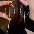 Iron Rhinestone Round Tassel Hoop Earrings With Silver Needle European Geometric Light Luxury Style view 3