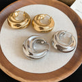 European Style Smooth Metal Crumpled Round U Shaped Ear Cuff Earrings For Women view 3