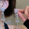 Copper Zircon Butterfly Tassel Necklace And Stud Earrings Jewelry Set For Women view 4
