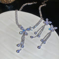 Copper Zircon Butterfly Tassel Necklace And Stud Earrings Jewelry Set For Women view 1