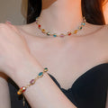 Vintage Dopamine Oval Resin Bracelet Necklace Ear Hook Jewelry Set For Women view 4