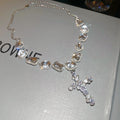 Light Luxury Resin Rhinestone Cross Pendant Sweater Necklace Vintage Collarbone Jewelry For Women view 2