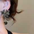 Vintage Crystal Butterfly Flower Stud Earrings With Silver Pins, Light Luxury Floral Jewelry For Women view 3