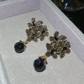 Vintage Crystal Butterfly Flower Stud Earrings With Silver Pins, Light Luxury Floral Jewelry For Women view 2