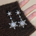Light Luxury Copper Zircon Snowflake Flower Drop Earrings With Silver Posts For Women view 3