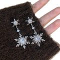 Light Luxury Copper Zircon Snowflake Flower Drop Earrings With Silver Posts For Women view 5