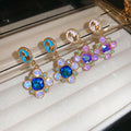 Copper Rhinestone Oil Painting Flower Pendant Drop Earrings, Court Style Light Luxury Floral Jewelry view 3