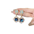 Copper Rhinestone Oil Painting Flower Pendant Drop Earrings, Court Style Light Luxury Floral Jewelry view 5