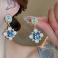 Copper Rhinestone Oil Painting Flower Pendant Drop Earrings, Court Style Light Luxury Floral Jewelry view 4