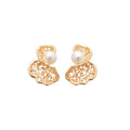 Copper Zircon Twisted Hollow Pearl Stud Earrings Irregular Geometric Luxury Style view 5