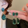 Copper Zircon Teardrop Square Geometric Stud Earrings Light Luxury Fashion Jewelry view 2