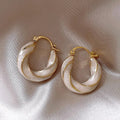 Gentle Style Threaded Huggie Earrings, Metal Enamel Fine Glitter Fashion Jewelry For Women view 2