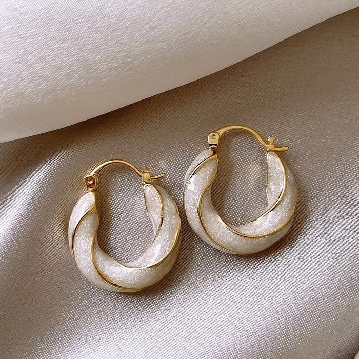 Gentle Style Threaded Huggie Earrings, Metal Enamel Fine Glitter Fashion Jewelry For Women
