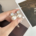 Elegant Champagne Pearl And Rhinestone Stud Drop Earrings For Women Luxury Daily Niche Design Silver Needle Earrings view 2