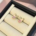 Elegant Gold Alloy Unicorn Studs With Pink Crystal Heart And White Enamel Wings Cute Fashion Earrings view 3