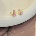 Elegant Gold Alloy Unicorn Studs With Pink Crystal Heart And White Enamel Wings Cute Fashion Earrings view 4