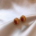 18K Gold Plated Resin Oval Stud Earrings Vintage Light Luxury Geometric Ear Jewelry view 4