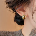 18K Gold Plated Resin Oval Stud Earrings Vintage Light Luxury Geometric Ear Jewelry view 3